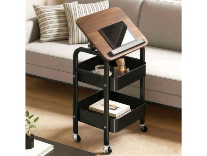 JFNKLFG Sofaseitiges mobiles Aufbewahrungsregal mit Tablett Organizer for Wohnzimmer, Nachttisch und Klappwagen(Black)