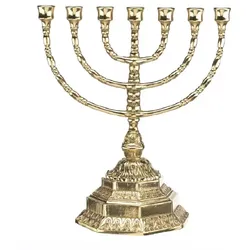 Menora Kerzenhalter Messing Gold H 35 cm, 7-flammiger Kerzenleuchter