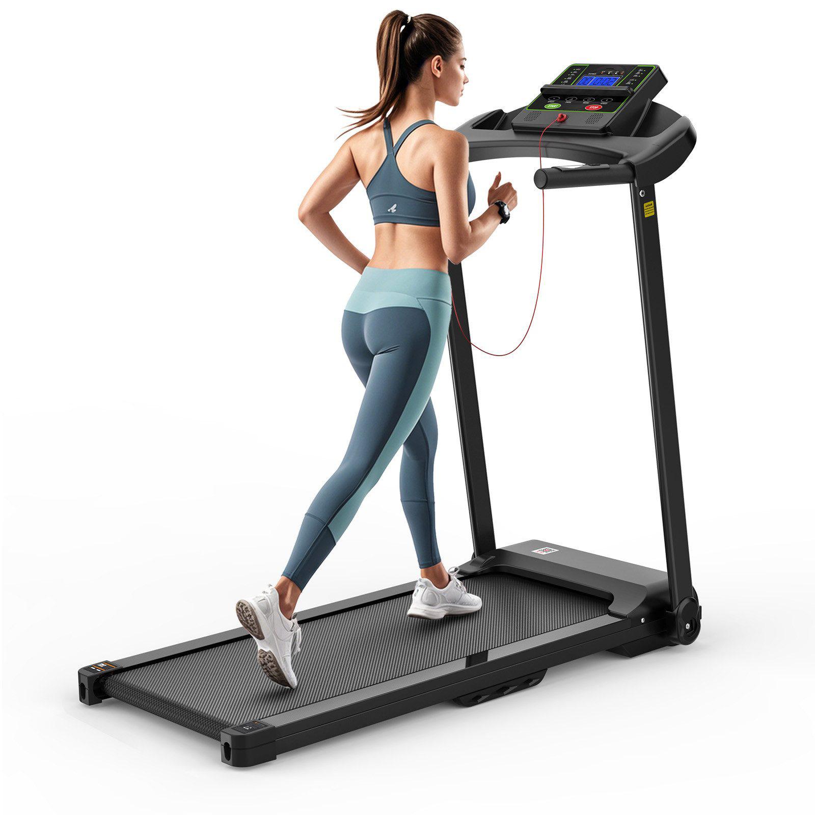 Laufband Faltbares Laufband 2,5 PS, 1-12 km/h, LED, Herzfrequenzsensor Klappbar, 3 Modi, Sicherheitsschlüssel, App-kompatibel
