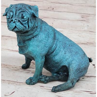 Bronzhaus Pug Dog Puppy Bronze Metal Figurine Sculpture Decor Collectible Blue Patina Original Art