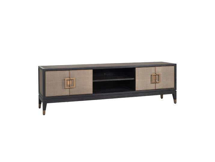 TV-Schrank Bloomville Brass Shagreen mit 4 Türen, Eiche & PU-Leder