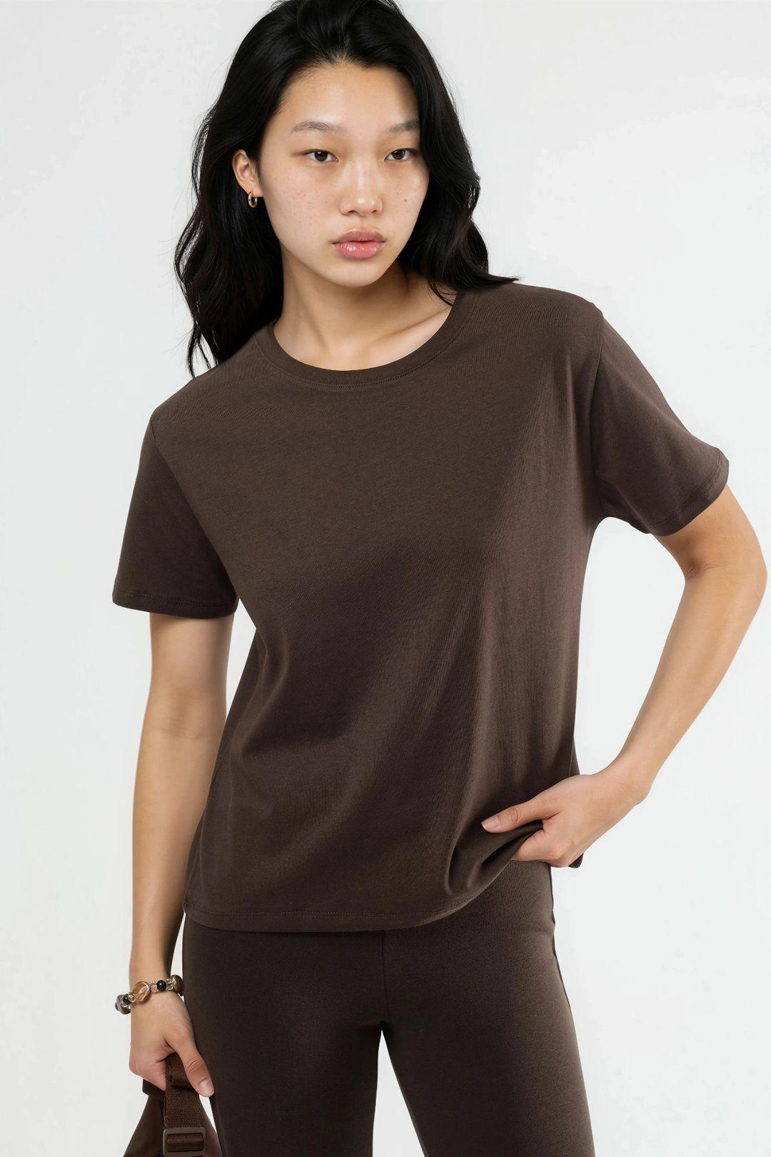 Schlichtes Rundhalsausschnitt Baumwoll-T-Shirt