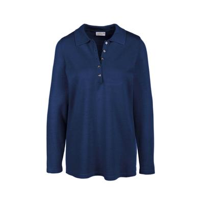 Strickpullover GOLDNER "Glattstrickpullover mit Hemdkragen", Damen, Gr. 52, blau (marine), Obermaterial: 100% Polyacryl PAN., eng Tubular, Pullover Strickpullover, Vielseitig kombinierbar