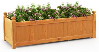 Costway Wooden Rectangular Garden Bed with Drainage System-Natural