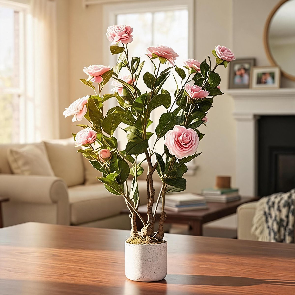 Triumpunpre Roze Nep Camellia Boom 2 stuks met realistische textuur en lichtgewicht pot