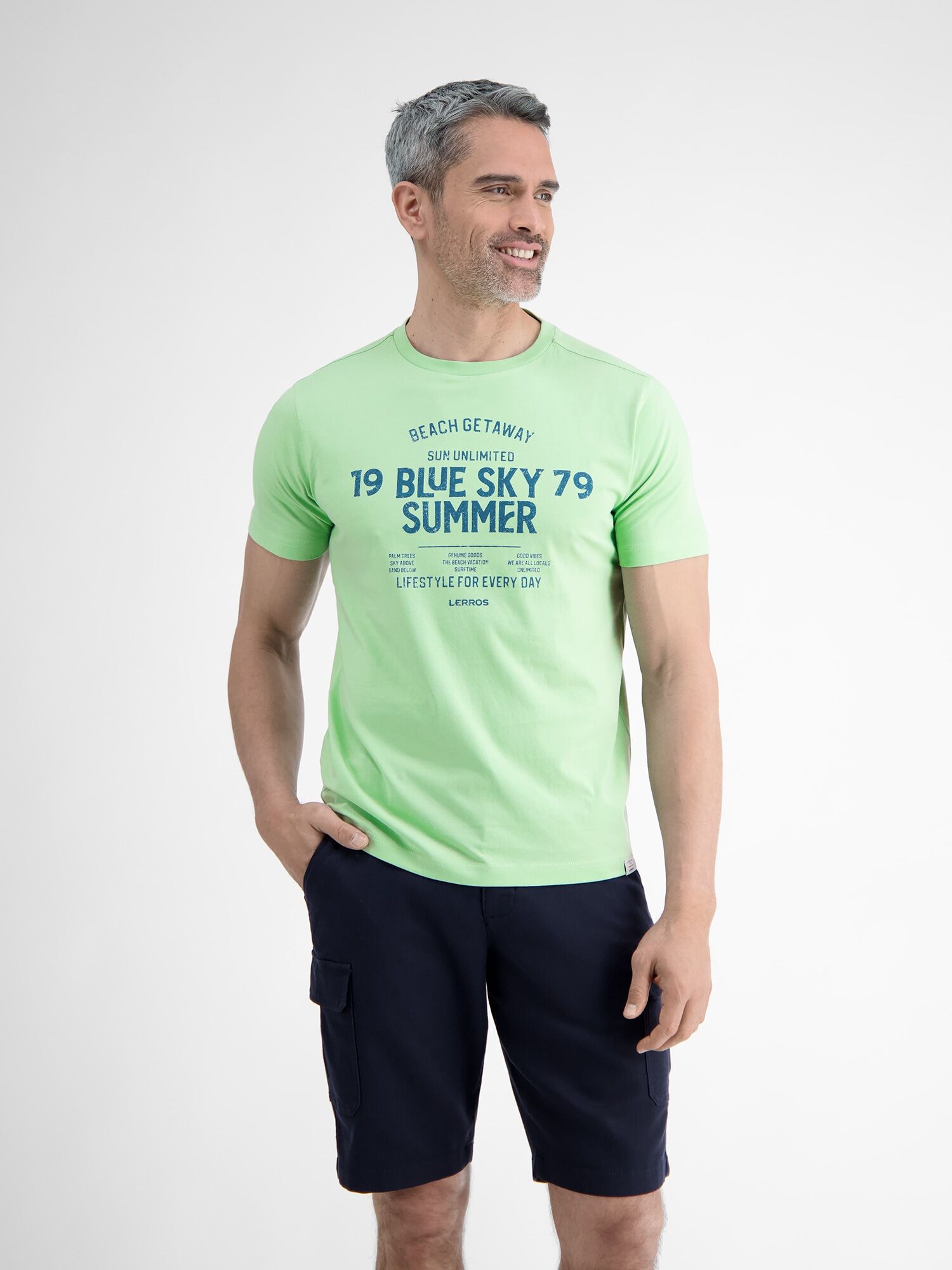 T-Shirt LERROS "Herren T-Shirt mit Brustprint", Herren, Gr. L, grün (light peppermint), 100% Baumwolle, Rundhals, Shirts T-Shirt light peppermint L