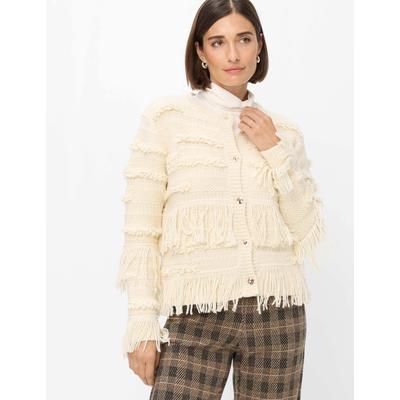 Cardigan BRAX "Style AMELIE", Damen, Gr. 48, ecru, Strick, 55% Baumwolle, 25% Polyacryl, 20% Wolle, Rundhals, Strickjacken