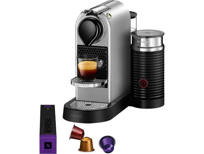 NESPRESSO Kapselmaschine XN761B CitiZ & Milk von Krups , silber (silberfarben), B:26,7cm H:34,3cm T:38,8cm, Kaffeemaschinen, inkl. Aeroccino Milchaufschäumer, Willkommenspaket mit 7 Kapseln