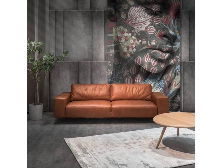 Sofa 3-Sitzer Braun/Cognac Lederart: Echtleder Material: Echtleder 242 x 79 x 94cm Industrial
