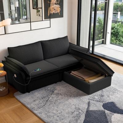 "85"" Plush Corduroy Convertible 2-in-1 Sofa Bed with Multi-Functional Design"