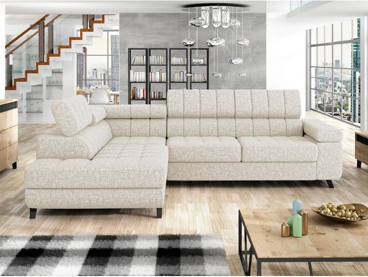 MIRJAN24 Ecksofa Nord, mit Bettkasten und Schlaffunktion, Typs L , Einstellbare Kopfstützen, 264x203x73 cm