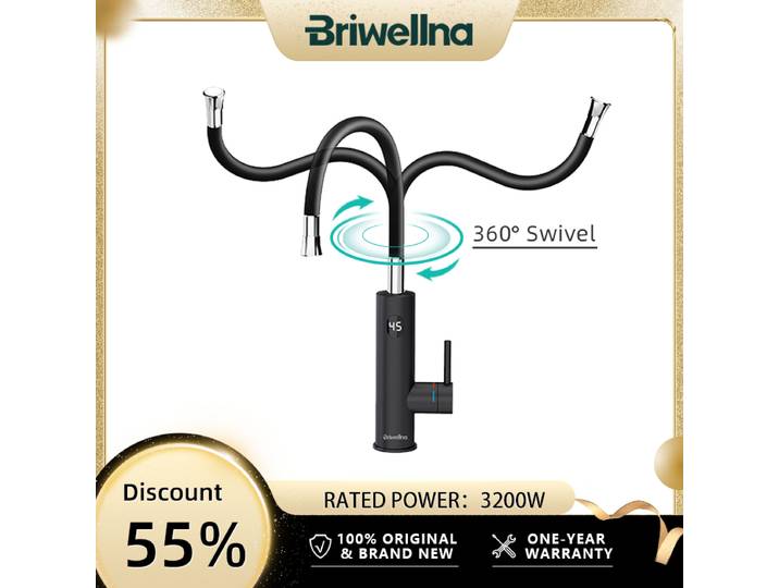 Briwellna chauffe-eau électrique 220V 2 en 1 robinet de cuisine chauffe-eau sans réservoir robinet en acier avec bec universel robinet électrique