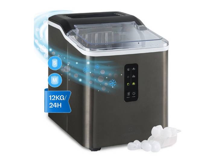 Klarstein Eiswürfelmaschine Albaron Supreme Eiswürfelmaschine Bullet 12 kg/24h 1,5L Tank Edelstahl, Ice Maker Eismaschine elektrisch Bullet-Eis mit LCD