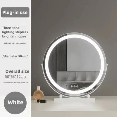 Uplift Picks Modern Round LED Makeup Mirror Rechargeable Desktop Vanity Beauty Mirror white (50 Cm)