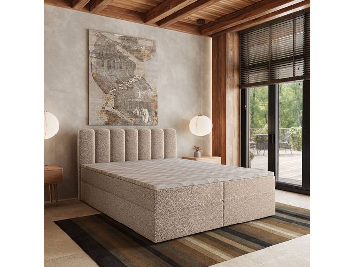 Masseno Boxspringbett SOLIA mit Bettkästen 140x200 cm - Beige, QUELLE 05