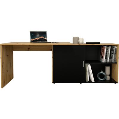 Eckschreibtisch FMD "Valley", schwarz (artisan, oak, schwarz, artisan, oak, schwarz, artisan, oak, schwarz), B:118cm H:75cm T:60,5cm, Tische, Eckschreibtisch, Eckschreibtisch mit variablem Stauraum, Breite 118 cm