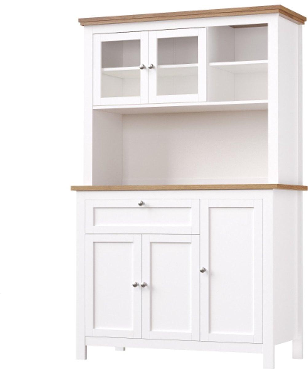 Wit Keukenbuffet met LED-verlichting en Glazen Deuren, H: 180 cm, B: 104 cm, D: 40 cm