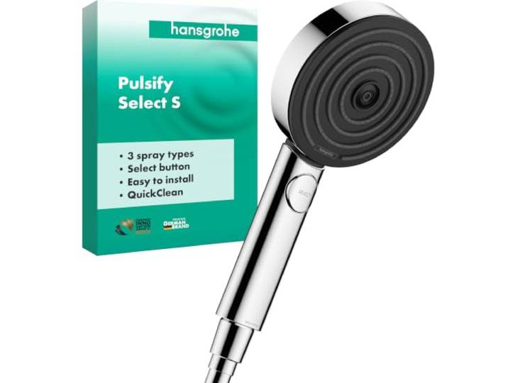 Hansgrohe Pommeau de Douche Pulsify Select S\, Douchette à Main 105 mm Diamètre\, 3 Types de Jet (Relaxation)\, Chromé\, 24110000