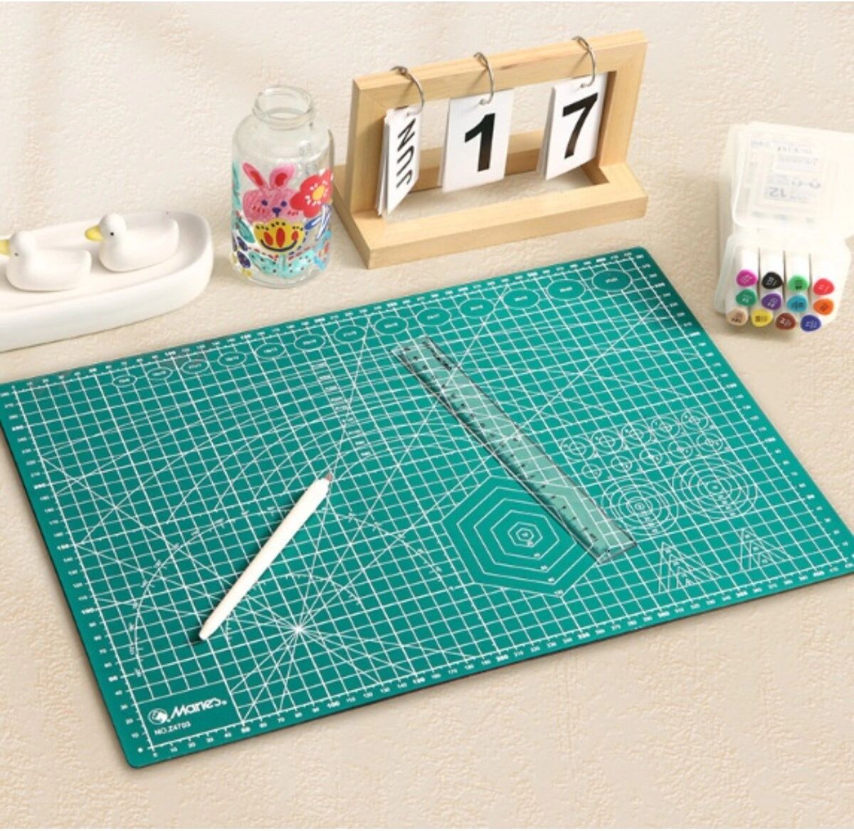 INF A3 selbstheilende beidseitige PVC Schneidematte Grün – wiederverwendbare Bastel- und Schreibtischmatte, 30cm x 45cm