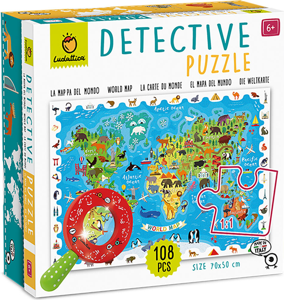 Ludattica Puzzel Wereldkaart van dieren - Educatief kartonnen speelgoed