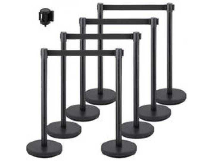 VEVOR Poteau de Guidage, 8 Pcs Poteaux de Séparation avec 2 m Ceinture Noire, Barrière Rétractable Durable Balisage Stable en Acier Inoxydable, pour Hôtel Aéroport Banque Exposition Contrôler Foule