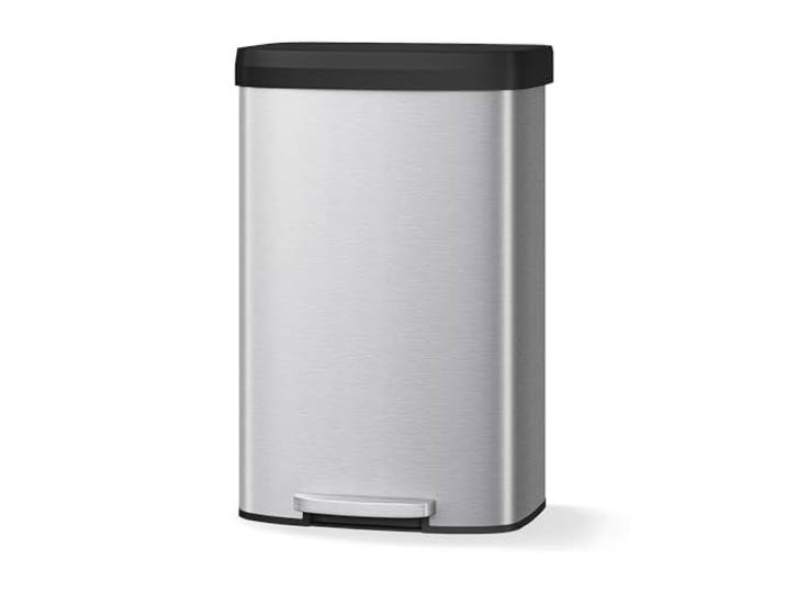 GarveeHome 80L Edelstahl Mülleimer mit Deckel, großer Tretmülleimer, Mülleimer Küche, rostfrei, mit Beutelring, Soft-Close Kunststoffdeckel, Griff hinten, Edelstahlfarbe