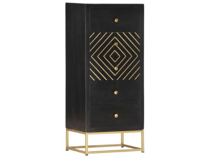 LPERTGFHU Kommode mit 5 Schubladen, Sideboard Mangoholz Schwarz Golden Massives Mangoholz, Stabiler Stahlrahmen, Einzigartige Holzmaserung