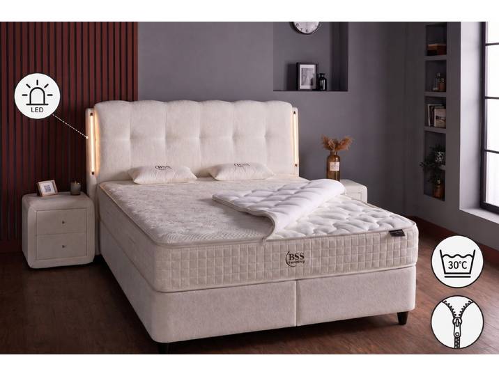 BSS BEDDING Boxspringbett mit Matratze & Stauraum, Bett mit Bettkasten, opt. Nachtisch (140x200 cm Bett, Abnehmbares Top Pad mit Reißverschluss), Topper, Boxbett