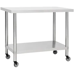 DELUKE® Edelstahl Arbeitstisch mit Rollen BEWO 100x60x85cm, Edelstahl Gastro-Tischwagen Arbeitsfläche Gastro-Küchentisch Servierwagen mobil