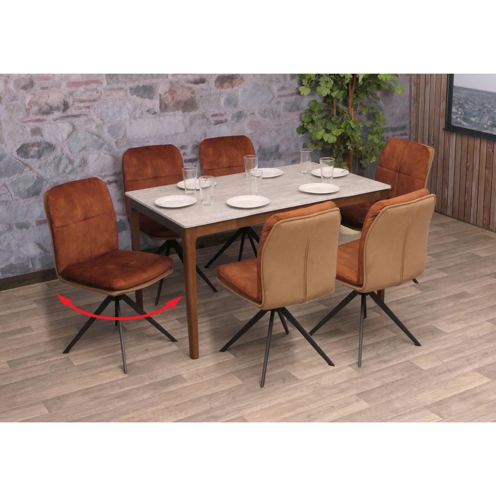 6er-Set Esszimmerstuhl MCW-M68, Küchenstuhl Lehnstuhl, drehbar Auto-Position, Metall Stoff/Textil ~ braun