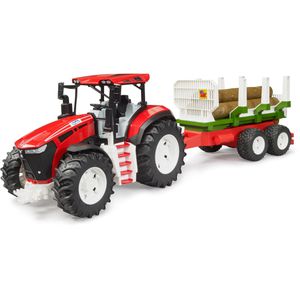 bruder 03453 Landwirtschaftsfahrzeug ROADMAX Traktor, mit Rückeanhänger und 3 Baumstämmen