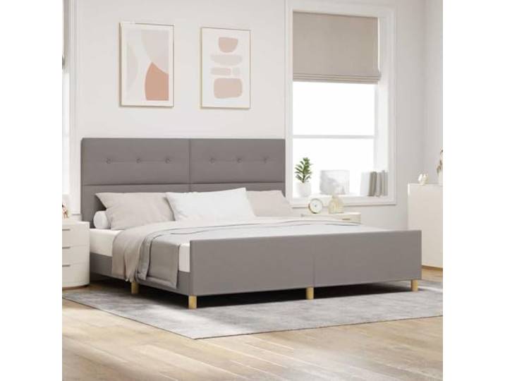 Stoffpolsterung Minimalismus Plattformbett 200 x 200 cm Taupe Bettgestell mit Kopfteil Taupe 200x200 cm Stoff Polsterbett Plattformbett ohne Boxspring Minimalistisch gepolstert Luxus