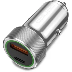 PEDEA 20W USB-C (PD) KFZ-Schnellladegerät 12/24V - 2-Ports Mehrfach Handy-Ladegerät mit USB-C und USB-A, silber