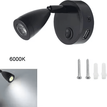 Inspire Curations 12V 24V LED RV Reading Light With USB Charging Port black 6000k