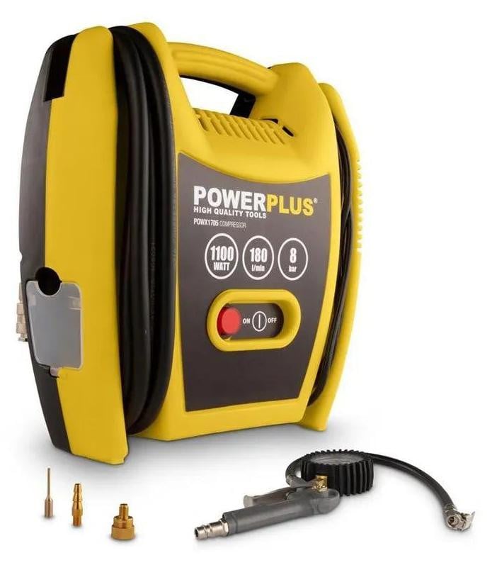Powerplus olievrije compressor, 1100W, 6 stuks, geel