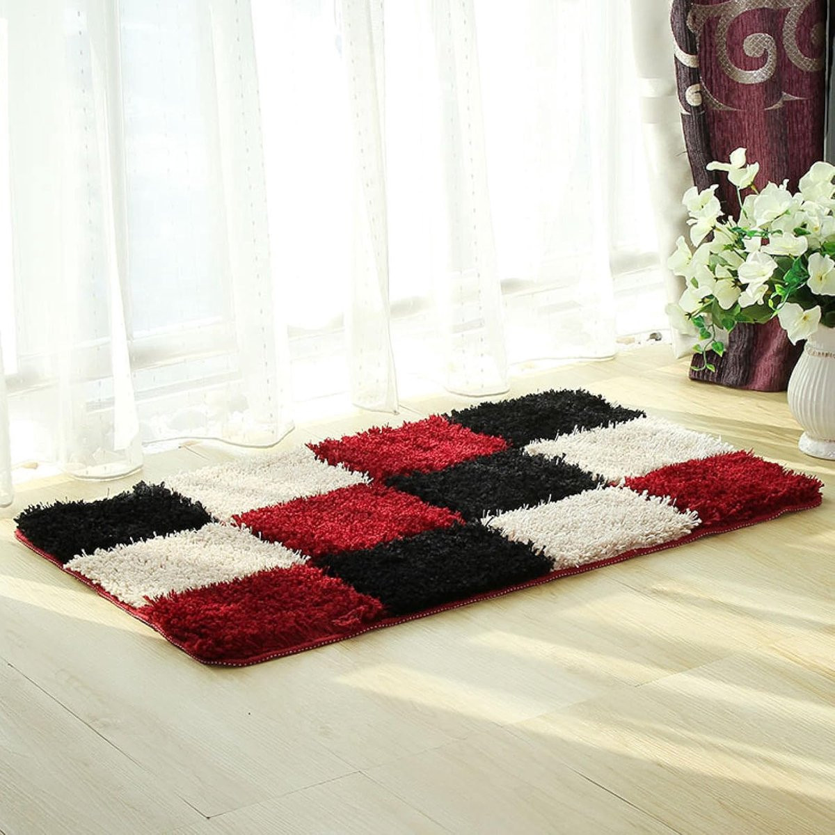 Badmat Rood Zwart - Zacht Microvezel Vloerkleed voor de Badkamer - 40 x 60 cm