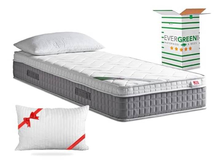EVERGREENWEB – Einzelbettmatratze 90x200 25 cm Höhe mit integriertem Topper aus Memory-Schaumstoff H2 H3 Ergonomische 7-Zonen MEDIZINISCHES Produkt ‍+ Kostenloses Kissen, Weiße Massage-Effekt Gewebe