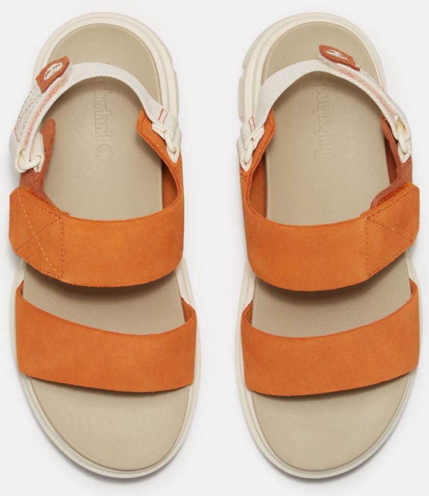 Sandale TIMBERLAND "GREYFIELD SANDAL BACKSTRAP SANDAL", Damen, Gr. 40, Synthetik, orange (md org suede), Leder, Schuhe Sandale md org suede 40, Synthetik