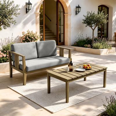 Uixe Teak Patio Loveseat with Coffee Table Outdoor Conversation Set
