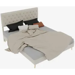 OKWISH Polsterbett Doppelbett Samtbett mit Stauraum Bettkasten Lattenrost modernes Bettgestell Komfortbett Schlafzimmer Design 160x200 Beige