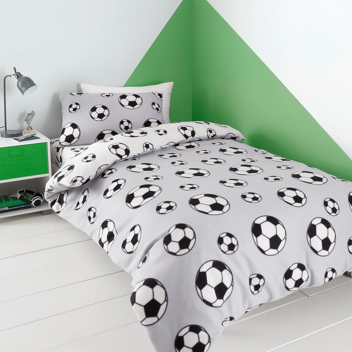 Voetbal Fleece Omkeerbare Eenpersoons Dekbedovertrek Set met Kussensloop