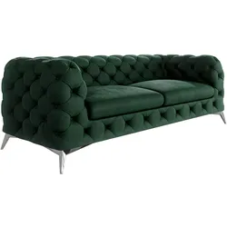 CHESTERFIELD-SOFA 3-Sitzer Laura Flasche Grün Samt