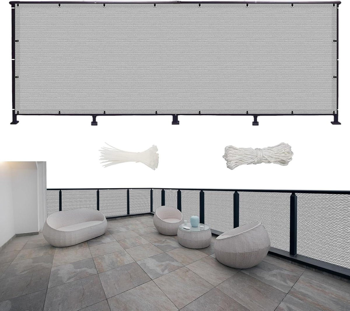 Balkonscherm Grijs - Privacy en windbescherming - 300 x 90 cm