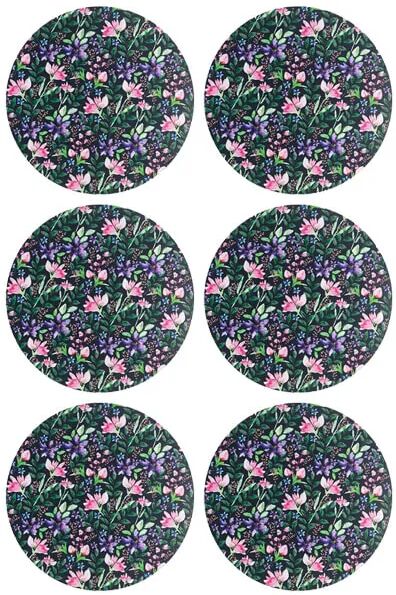Denby Set Of 6 Dark Floral Round Placemats