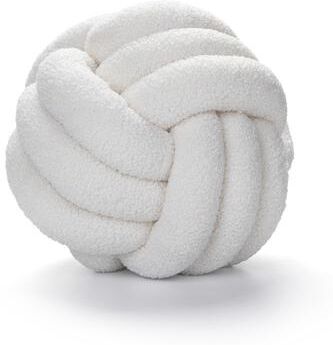Lush Living Finds Soft Yellow Handmade Knotted Plush Round Throw Pillow, Circle Ball Cushion For Home, Living Room Halloween Decor white