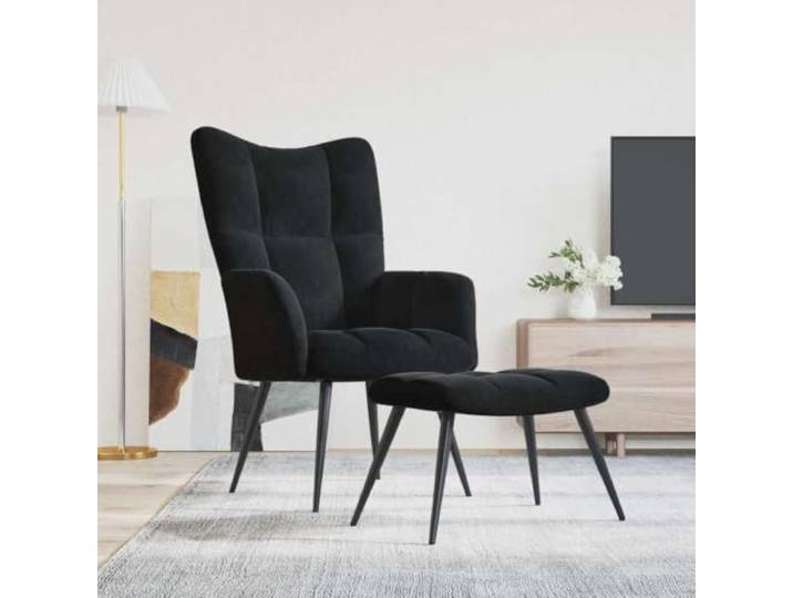 HEFZGDB Relaxsessel mit Hocker Schwarz Samt Moderner Blockmuster Design Eleganter Sessel mit Stahlgestell und weichem Samtbezug für optimalen Sitzkomfort und Langlebigkeit