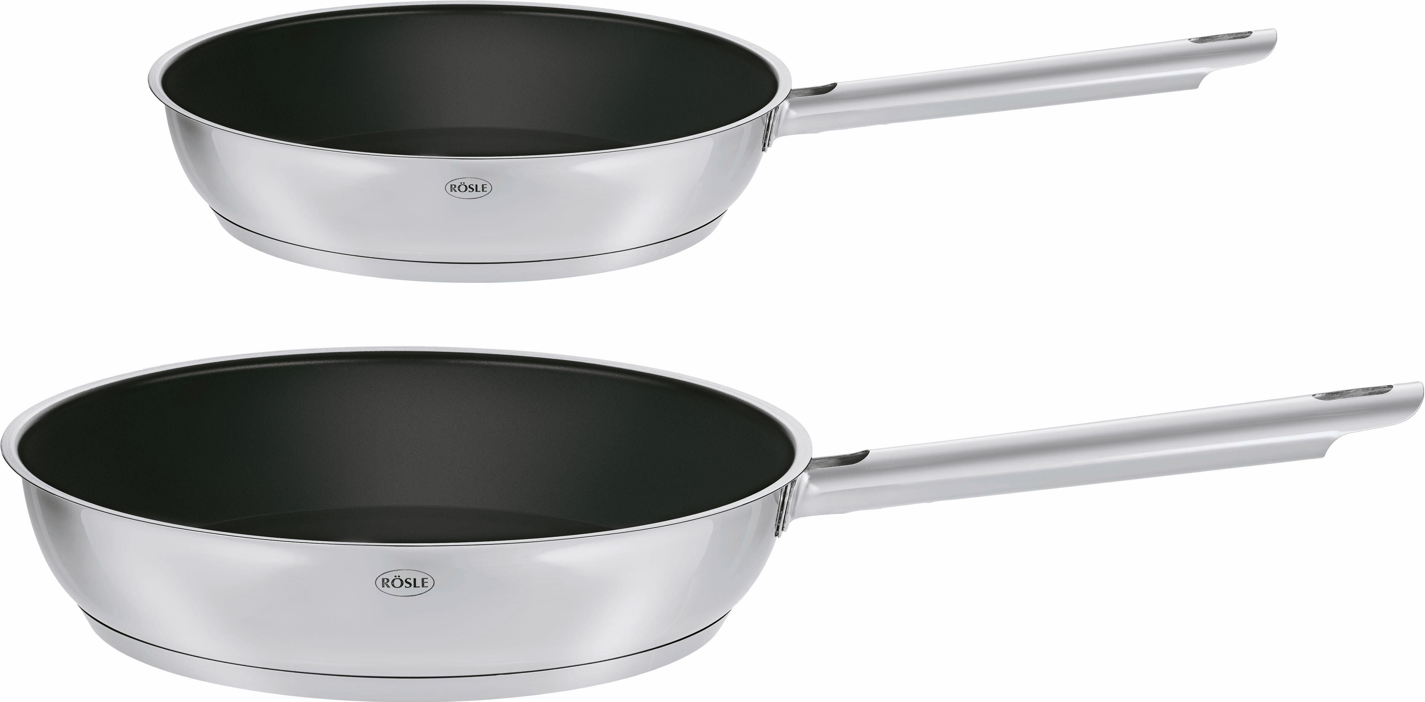 Pfannen-Set RÖSLE "ELEGANCE", silber (edelstahlfarben), Ø:28cm, Pfannen, Pfannen-Set, Antihaftversiegelung, spülmaschinengeeignet, Induktion