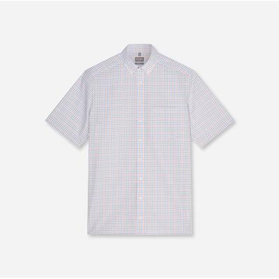 Kurzarmhemd OLYMP "Luxor", Herren, Gr. 43, N-Gr, bunt (mandarin), Web, Obermaterial: 100% Baumwolle, kariert, comfort fit normal, Hemden, Businesshemd, comfort fit, Button-down-Kragen