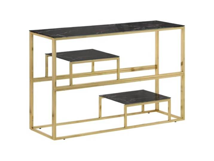 KDACVBMG Konsolentisch, goldfarben, aus Edelstahl und Hartglas Schwarzes Marmor-Finish, schmutzabweisende Oberfläche, stabiler Rahmen, modernes Design, einfache Wartung