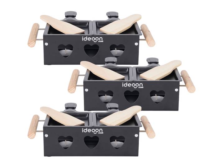 3er-Set Teelicht-Raclette für 2 Personen, mit Schabern und Teelichtern